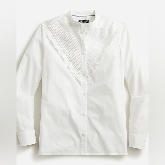 J. Crew Tops - J.Crew Ruffle-trim cotton poplin button-up White Blouse Size 2